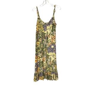 Rails Midi Dress Floral Size M Buttons Down Adalyn Gardenia Sleeveless Ruffle